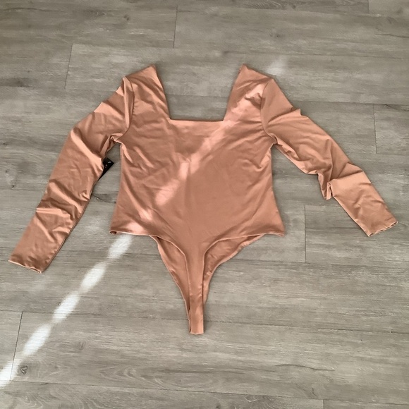Almost Famous Tops - Almost Famous Tan Long Sleeve Bodysuit